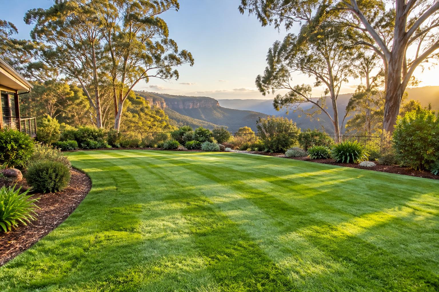Freshly mowed lawn in a Blue Mountains garden